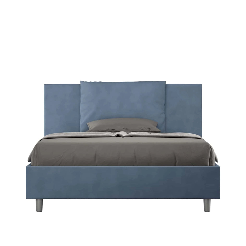 BS COM Letto una piazza e mezza senza rete imbottito 130x200 microfibra blu