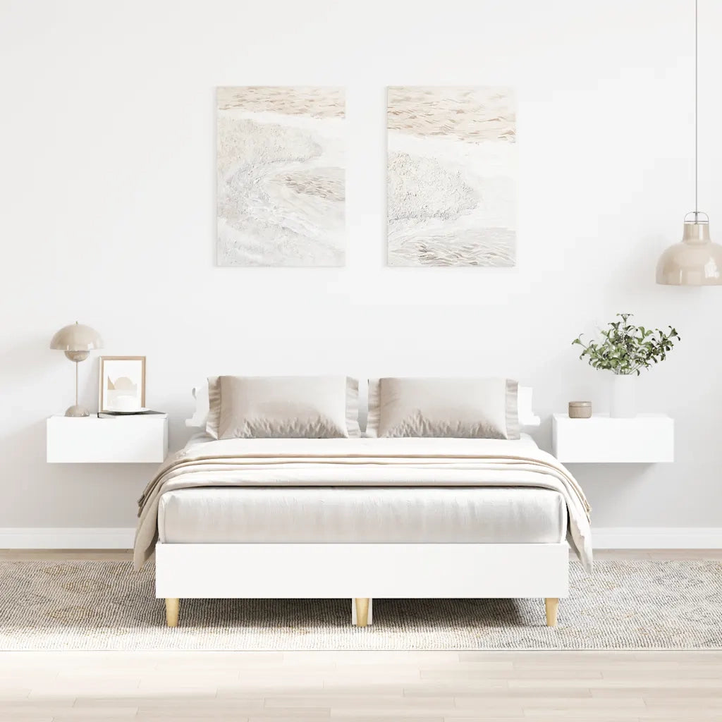 Letto matrimoniale | Letto per adulti | Giroletto senza Materasso Bianco 135x190cm in Legno Multistrato