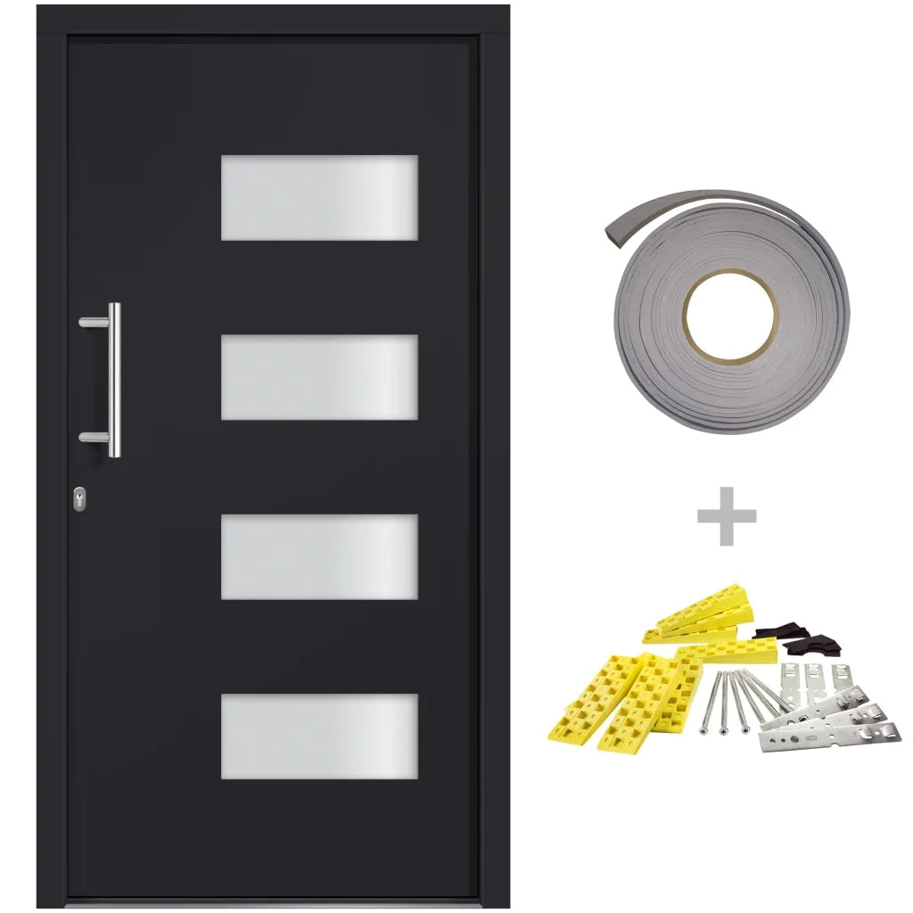 Porta d'Ingresso in Alluminio e PVC Antracite 110x210 cm 3056829