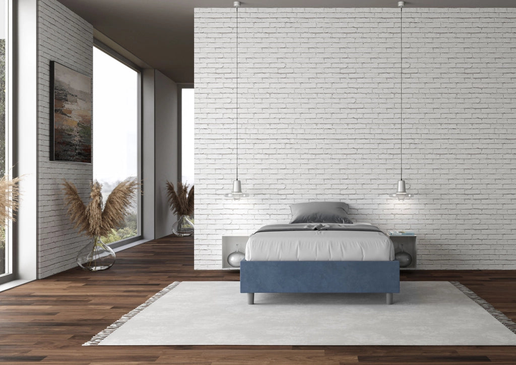BS COM Letto una piazza e mezza senza rete imbottito 110x190 microfibra blu