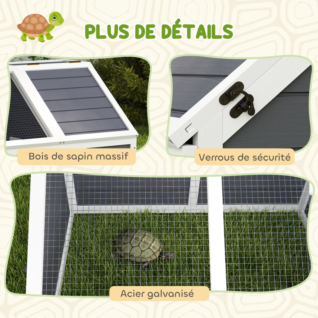 Gabbia recinto per animali piccoli tartaruga in legno con coperchio apribile 2 spazi ¨C Xylo ¨C Grigio