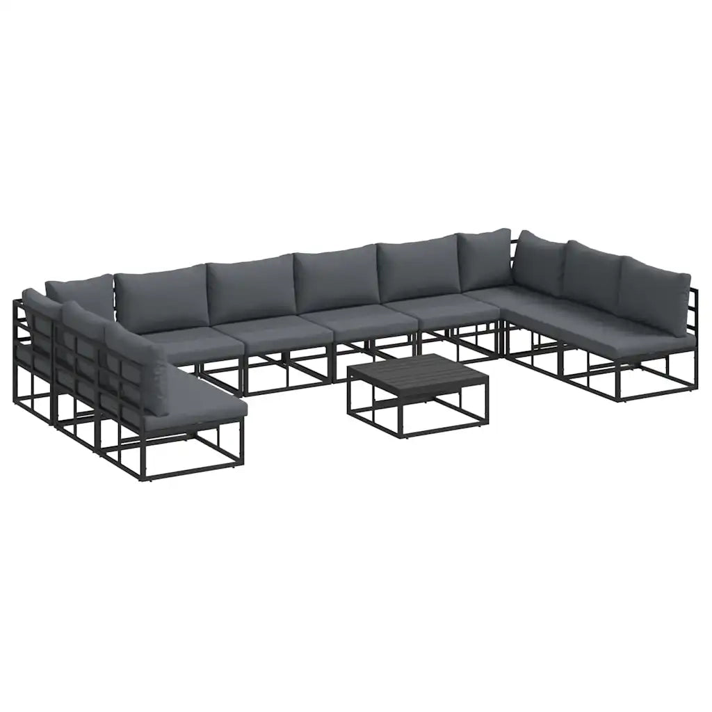 Set Divano da Giardino con cuscino 11 pcs Nero Alluminio 3378903