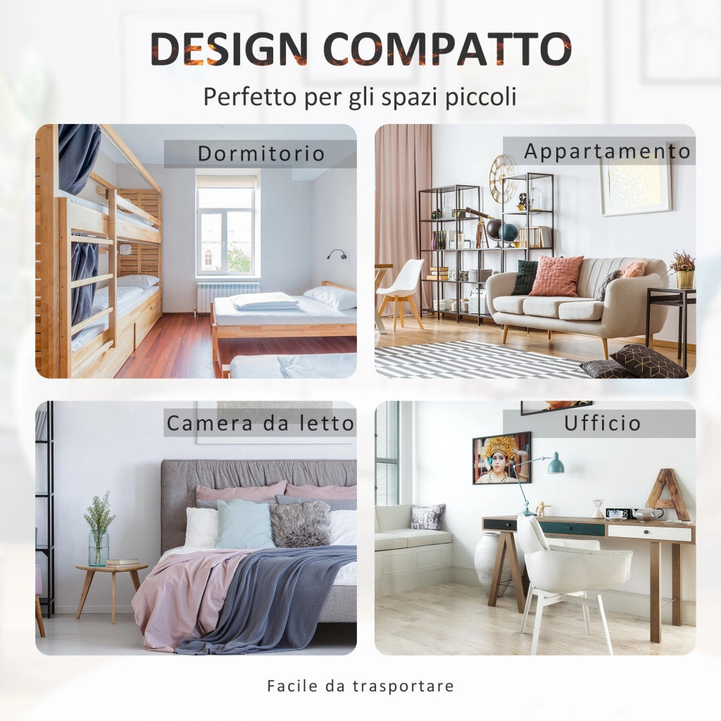 EasyComfort Camino Elettrico da Terra Moderno 600W/1200W con Effetto Fiamma, Caminetto Elettrico con Protezione da Surriscaldamento e Antiribaltamento, 34x17x31 cm, Nero