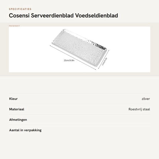 Piatto da servizio in acciaio inox - Dimensioni 25x11 cm - Piatto da servizio rettangolare - Piatto da servizio con superficie antiscivolo - Piatto da servizio per ristoranti/casa - Design semplice