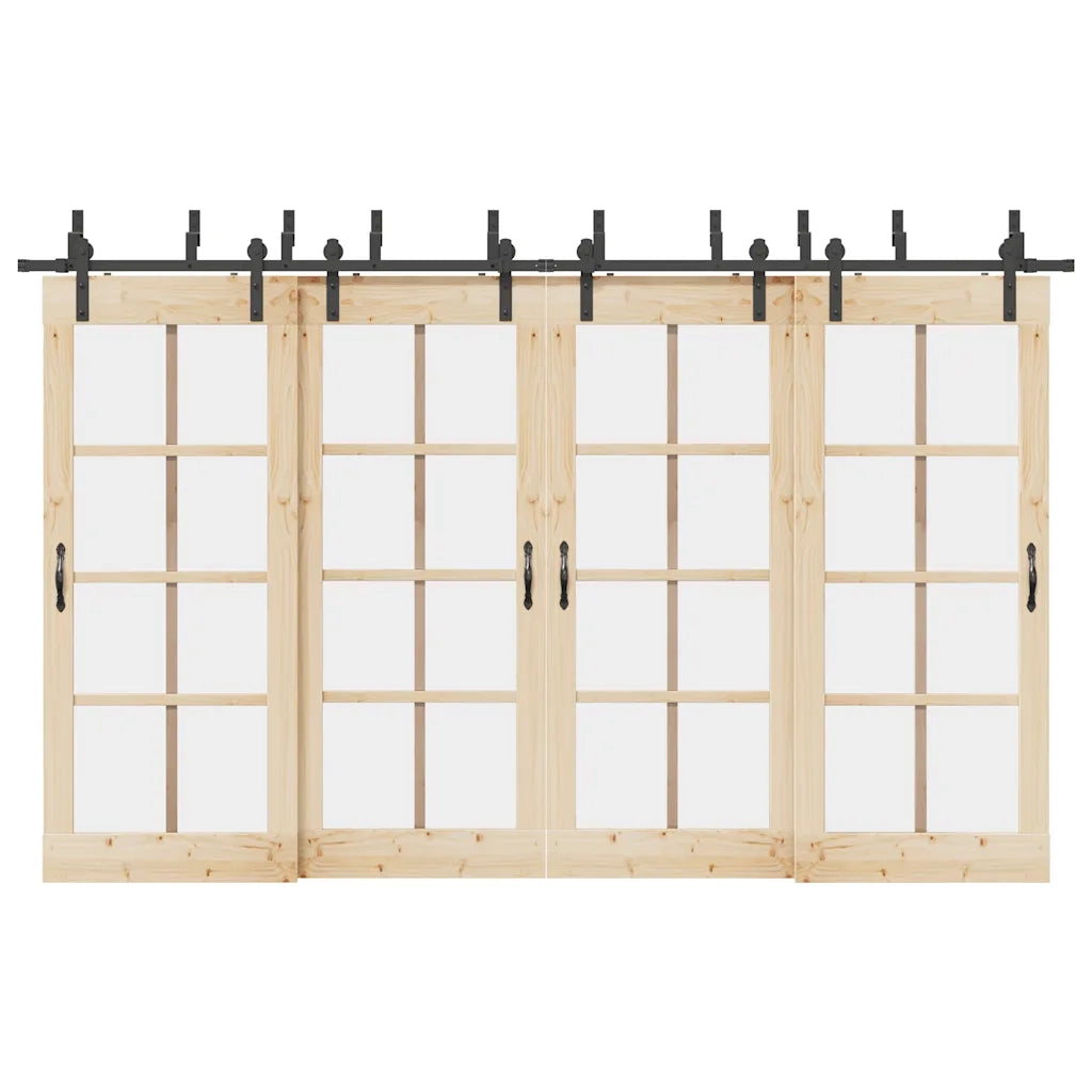 Kit di Binari per Porte Scorrevoli 366 cm Acciaio Nero CFW2619595