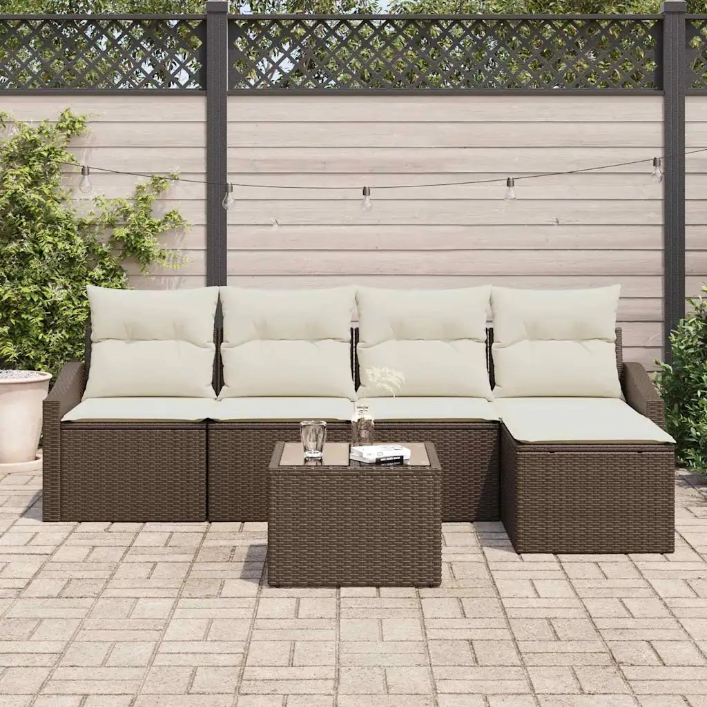 Set di divani con cuscino 6 pcs Marrone e Crema polyrattan