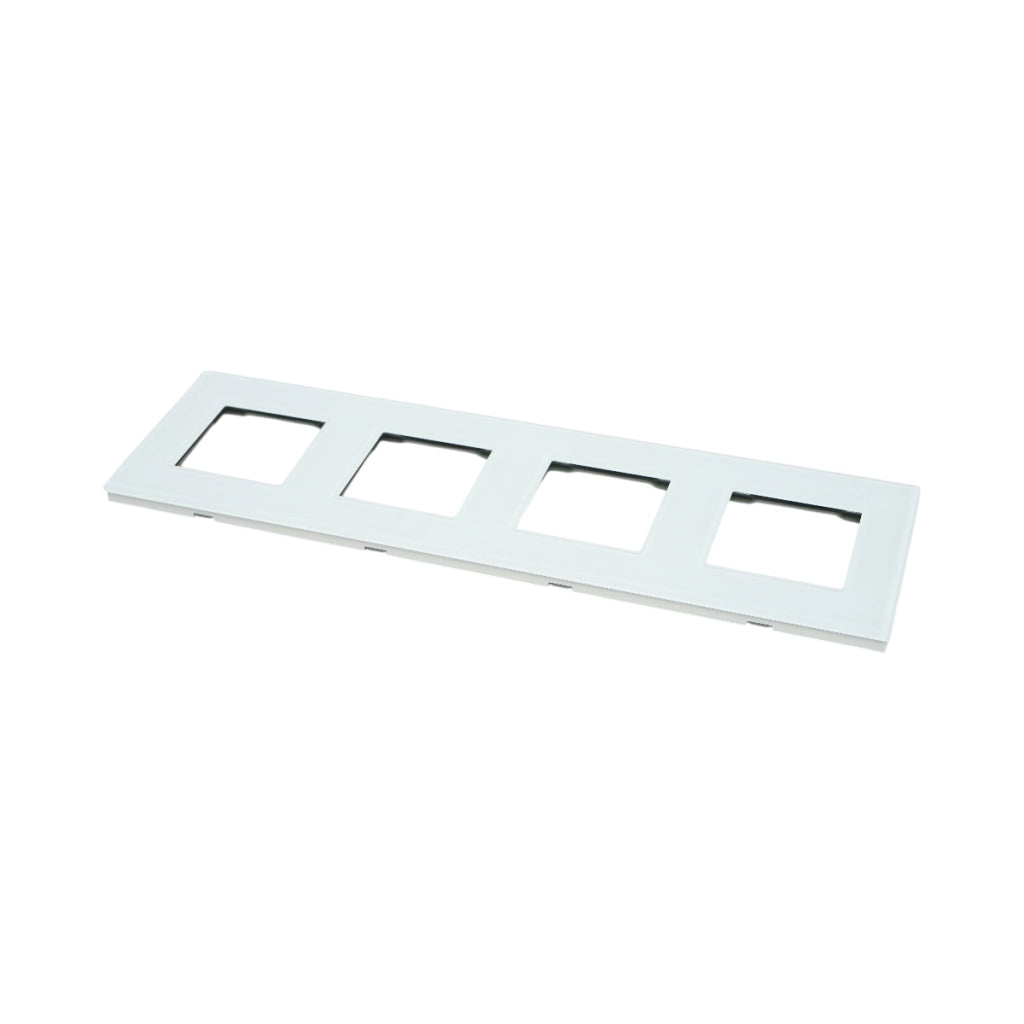 Cornice quadrupla in vetro bianco per presa e interruttore 299x86 mm