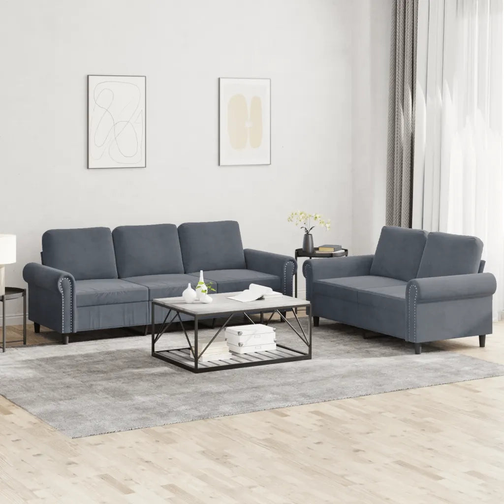 Set di Divani 2 pz con Cuscini Grigio Scuro in Velluto 3202251
