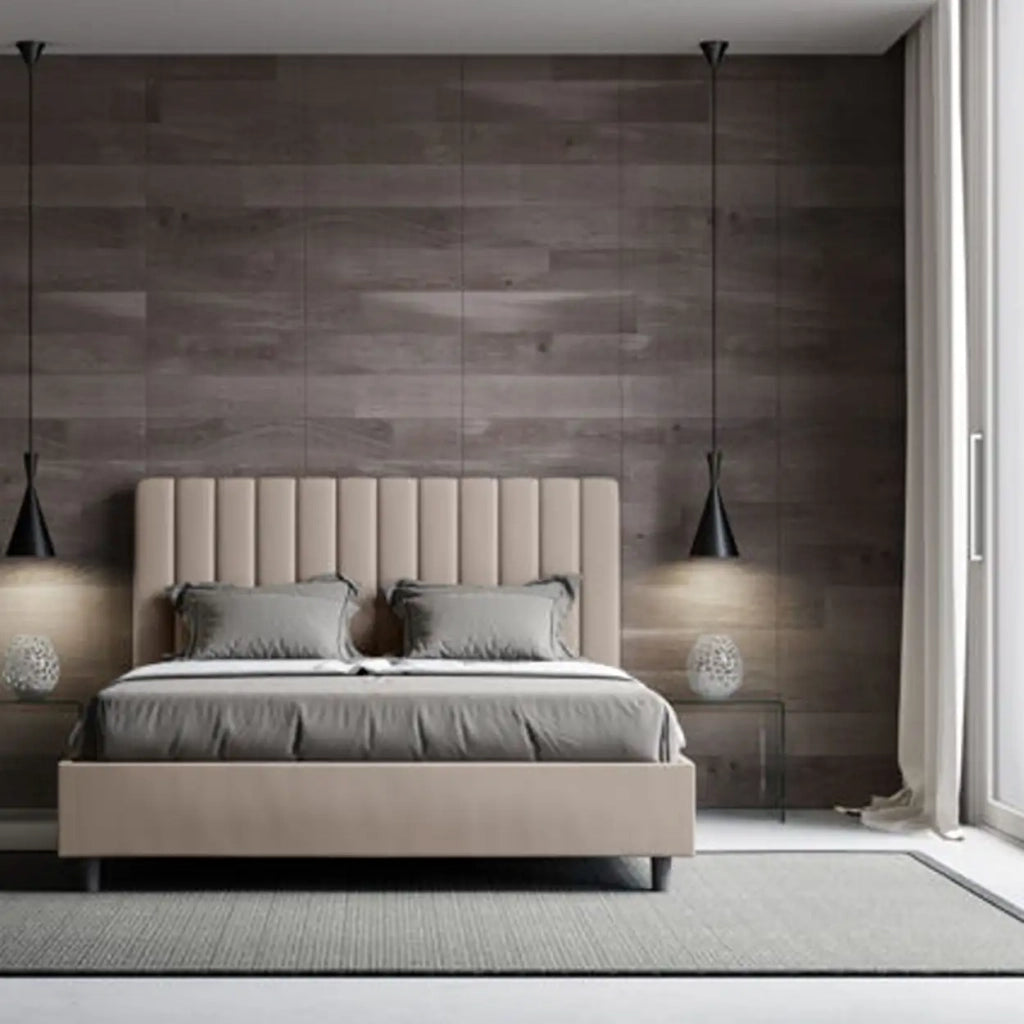Letto matrimoniale senza rete imbottito 160x200 similpelle tortora Agueda