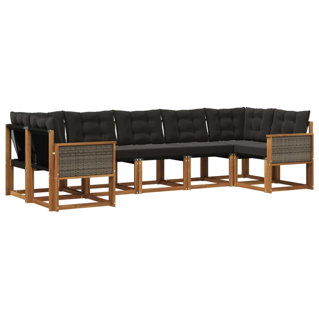 Set di divani da esterno con cuscino 7 pcs Naturale e Nero 3382188