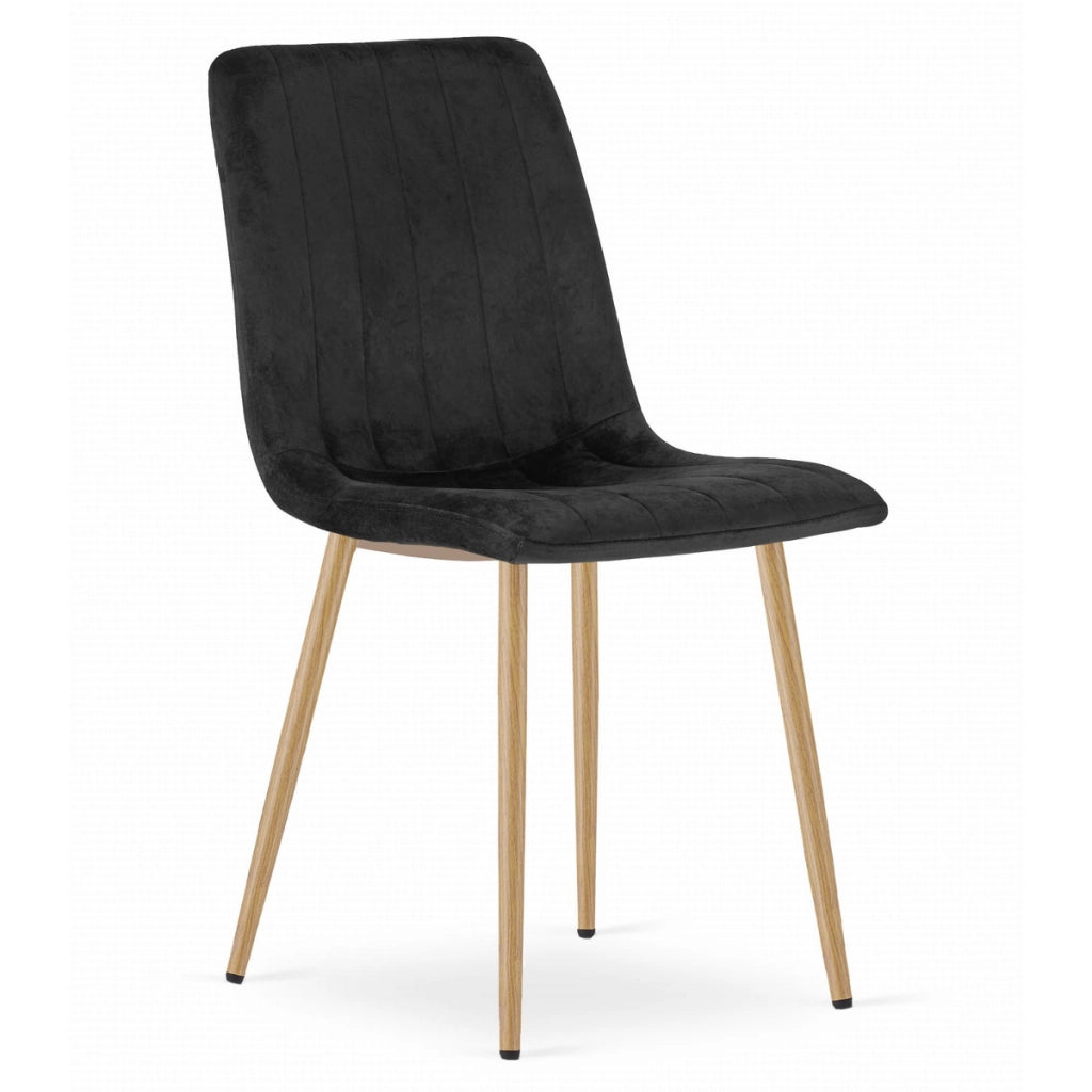 Sedia da pranzo Lava in velluto nero e gambe effetto legno