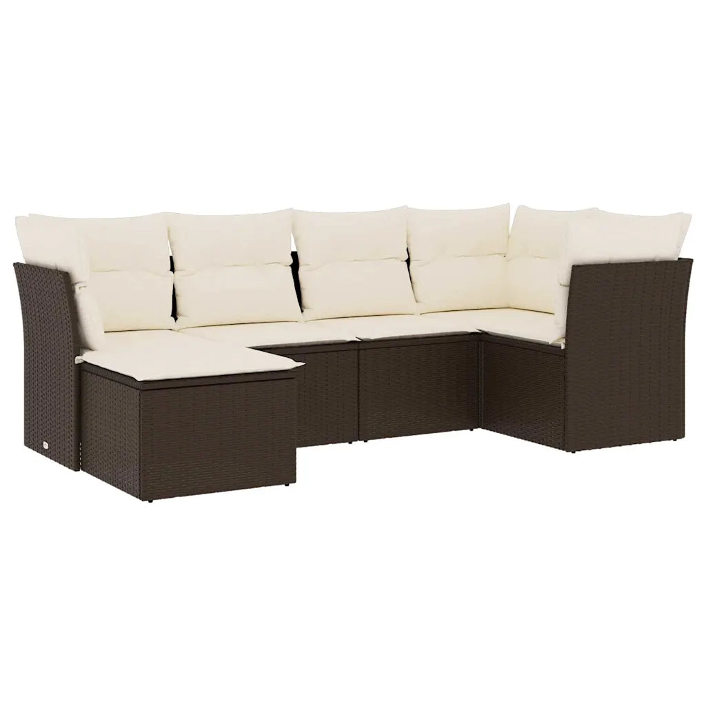 Set Divano da Giardino 6 pz con Cuscini Marrone in Polyrattan 3217953