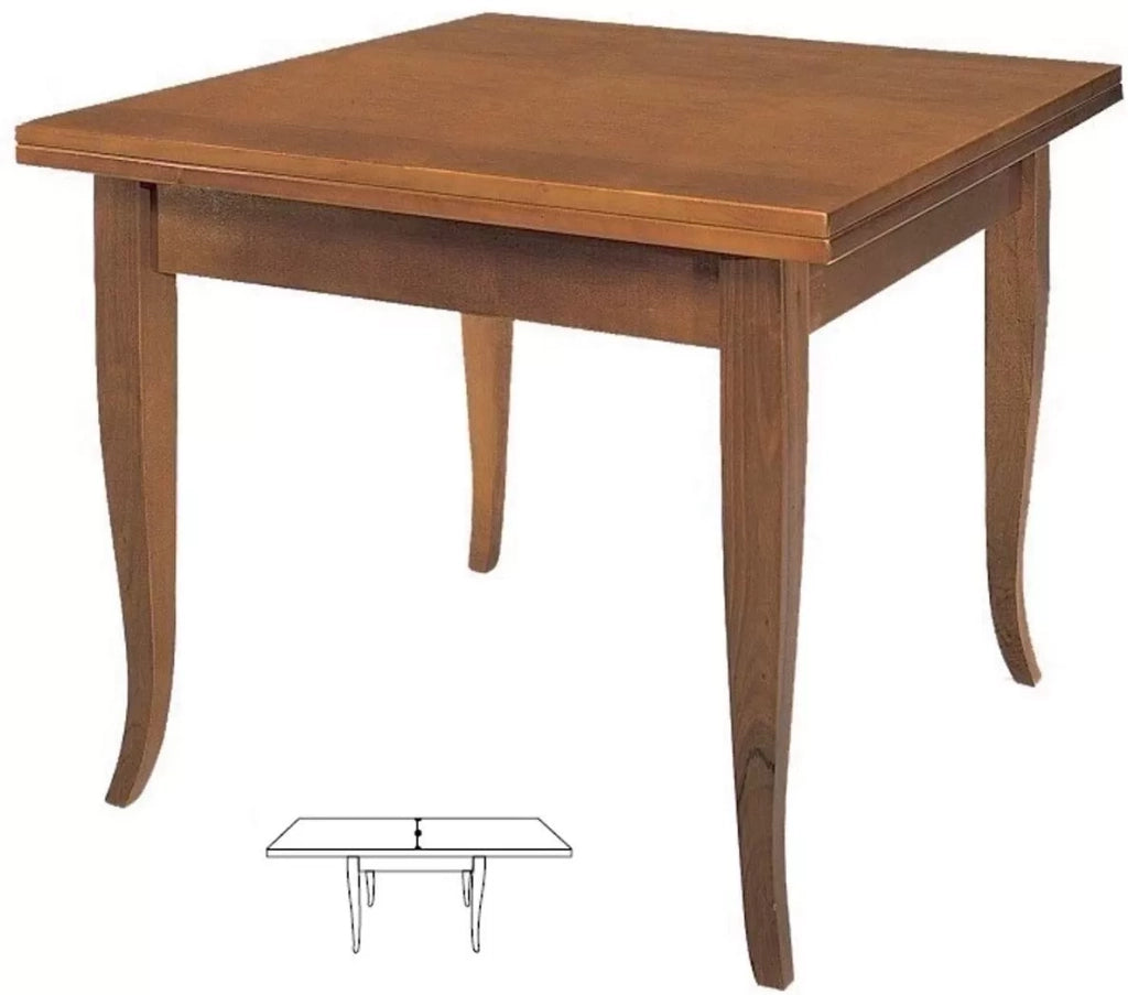 Tavolo noce gamba sciabola 90x90 allungabile a libro (14) - Mobili 2G