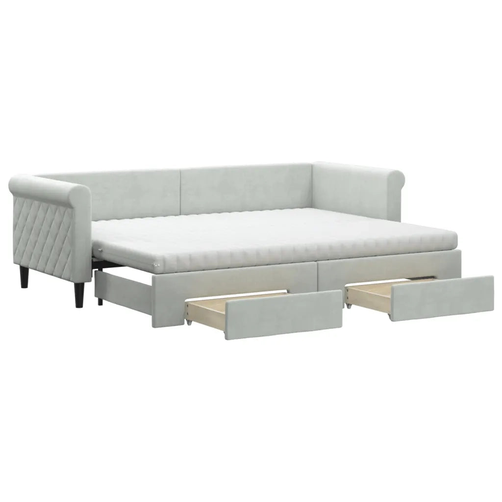 Divano Letto Estraibile Cassetti Grigio Chiaro 80x200cm Velluto 3197836
