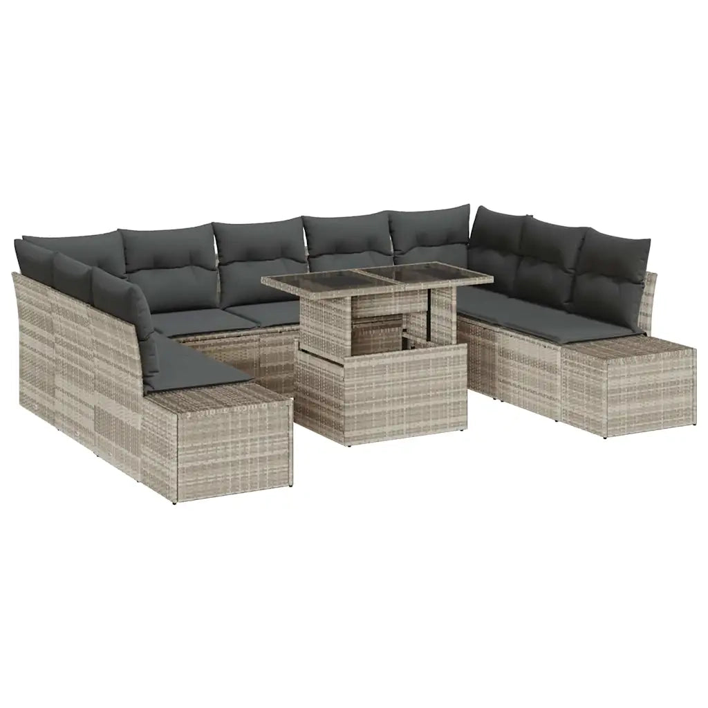 Set Divano da Giardino 10 pcs Grigio chiaro Poly Rattan 3357985