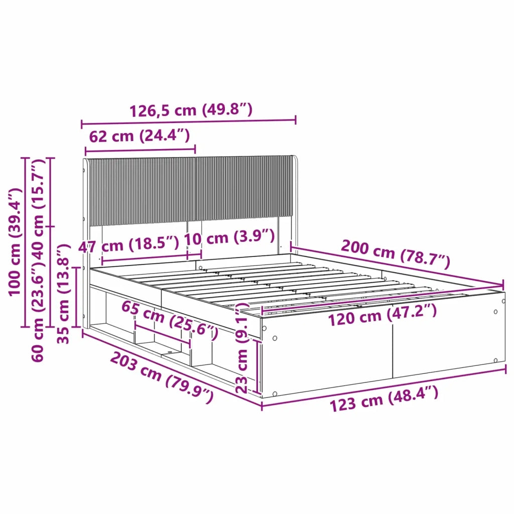 Letto matrimoniale | Letto per adulti | Struttura del letto con stoccaggio e testata Rovere Artigianale