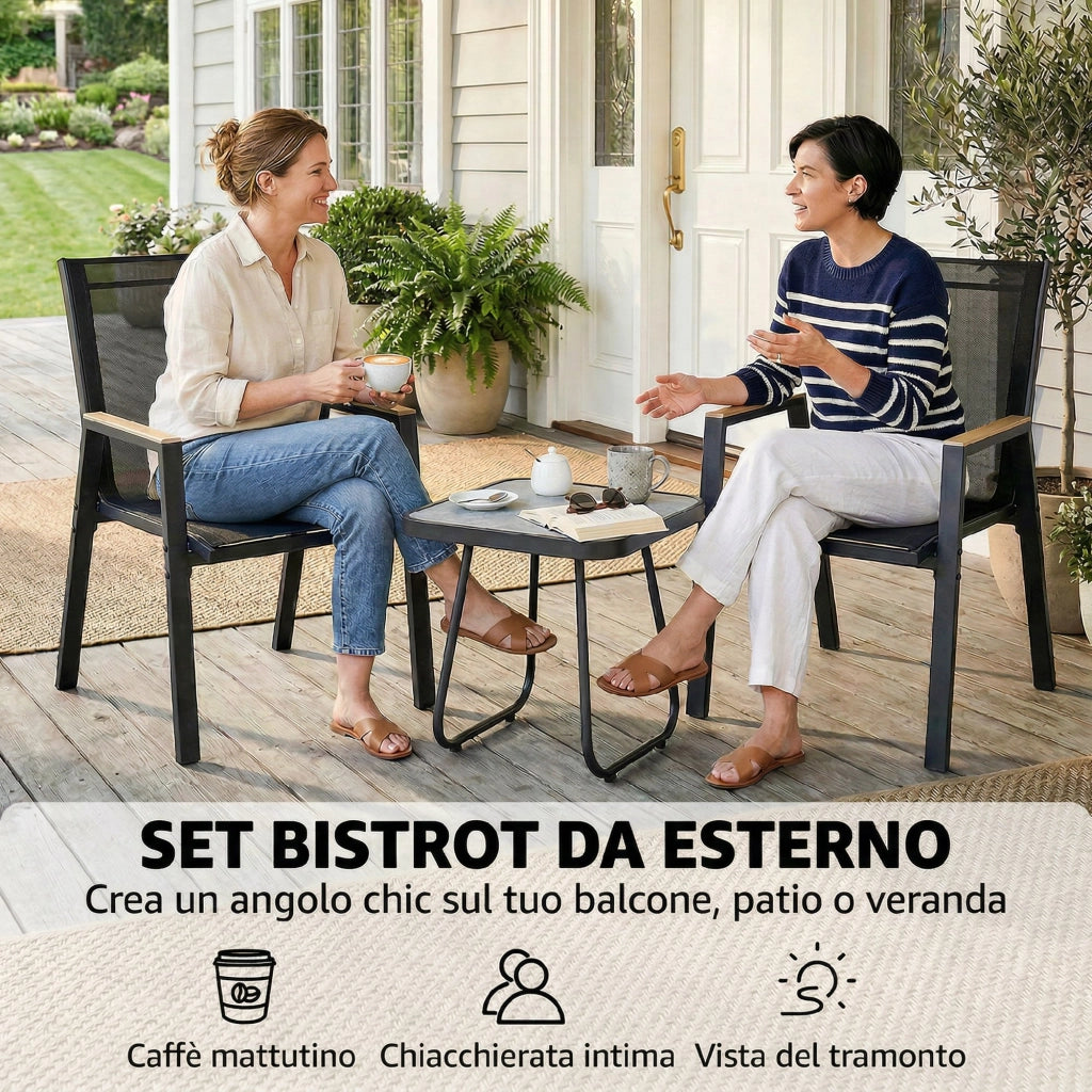Set Bistr¨° da Esterni 3 Pezzi, Tavolino con Piedini Regolabili