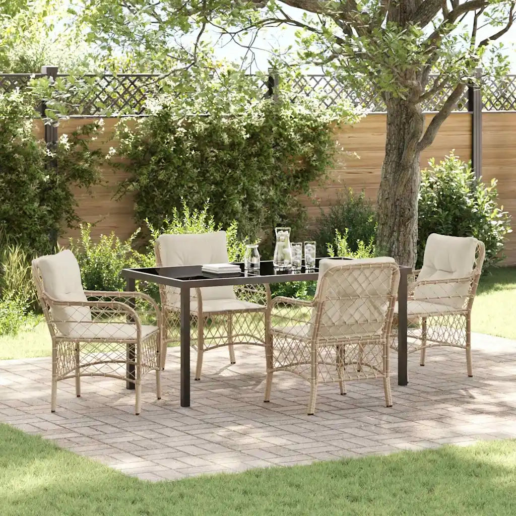 Set da Pranzo per Giardino con cuscino 5 pcs Beige polyrattan