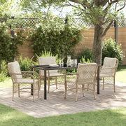 Set da Pranzo per Giardino con cuscino 5 pcs Beige polyrattan