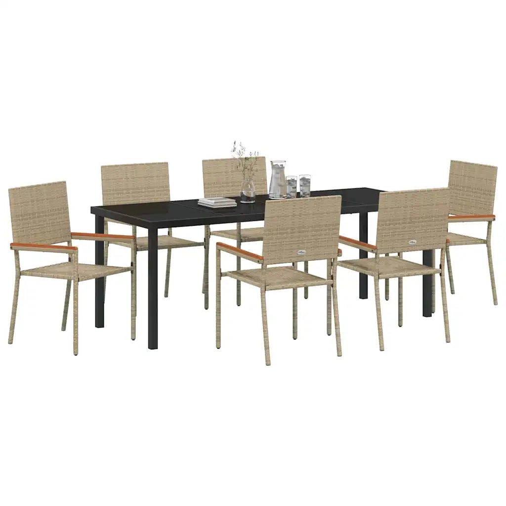 Set da Pranzo per Giardino con cuscino 7 pcs Beige polyrattan 3379721