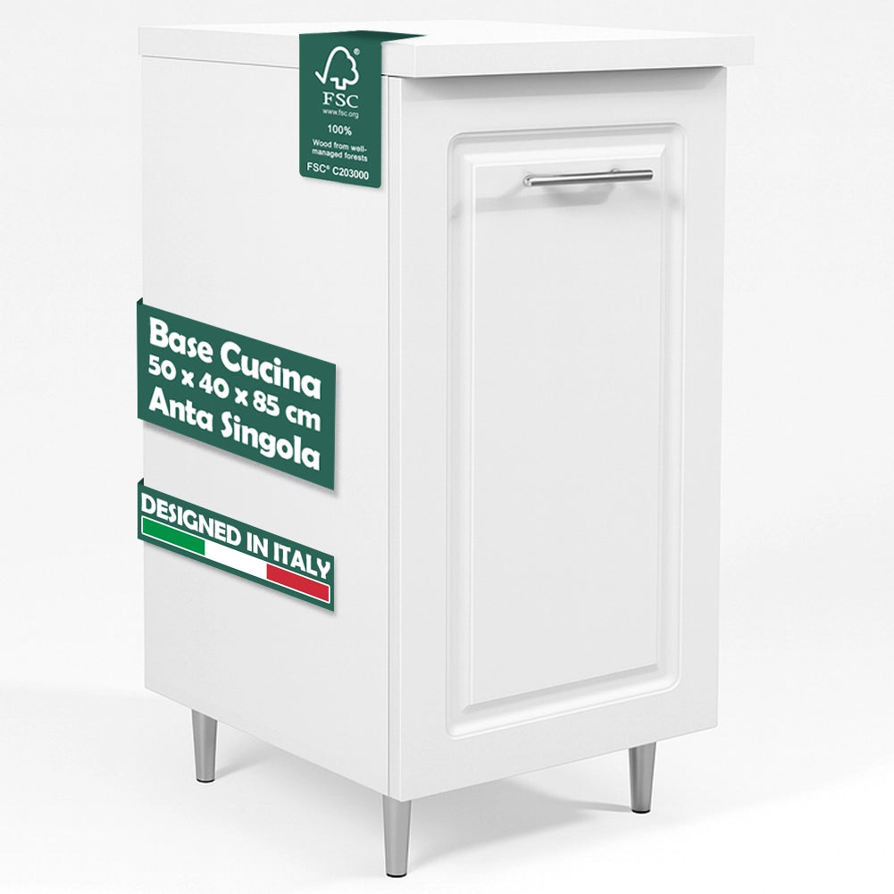 Mobile Base Cucina Componibile Boiserie Colore Bianco con 1 Anta e 2 Scomparti