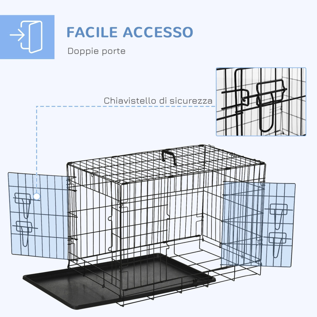 EasyComfort Gabbia per Animali Domestici Trasportino per Cani e Gatti Pieghevole in Acciaio Doppia Apertura, 76x46x52cm, Nero