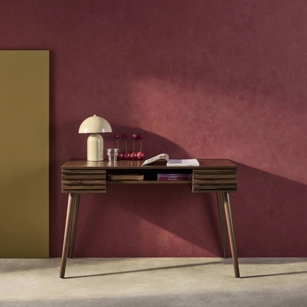 Scrivania effetto legno 2 cassetti, noce