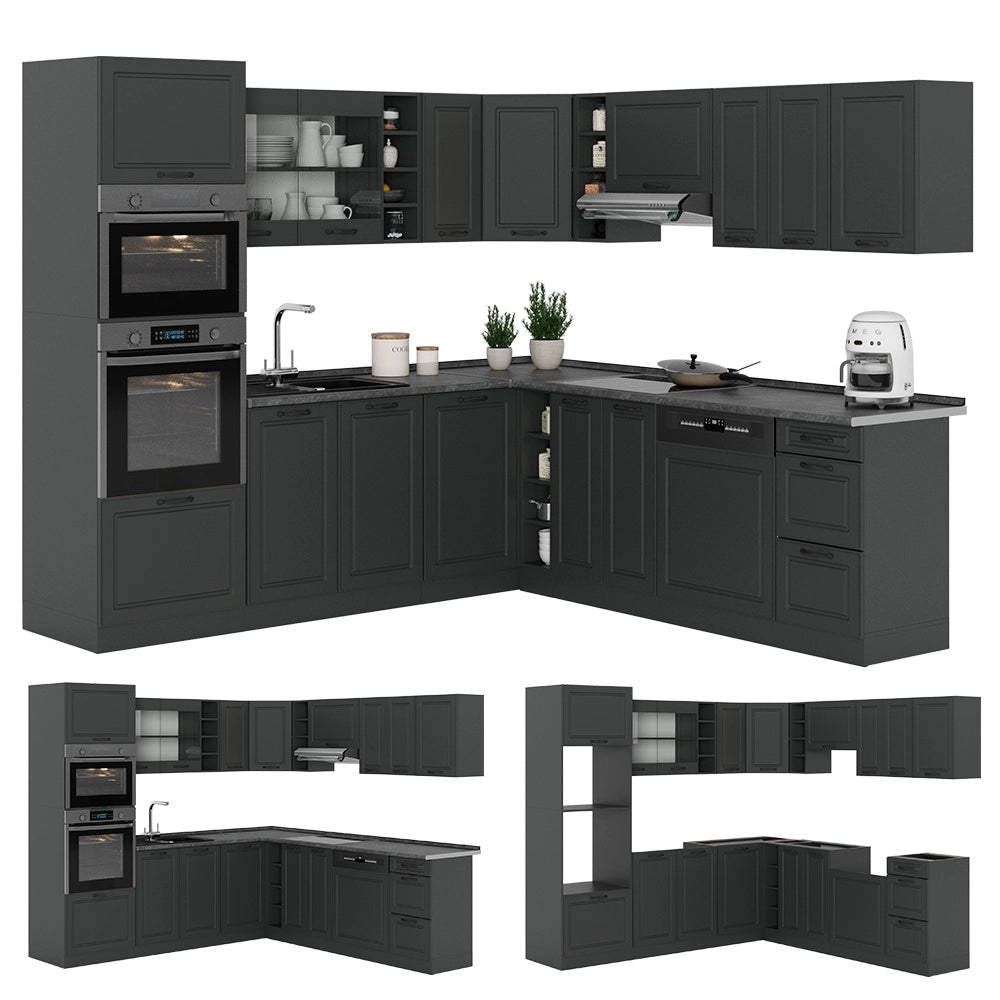 Cucina angolare completa R-Line Antracite rustico/Antracite 247 x 237 cm senza piano di lavoro Vicco