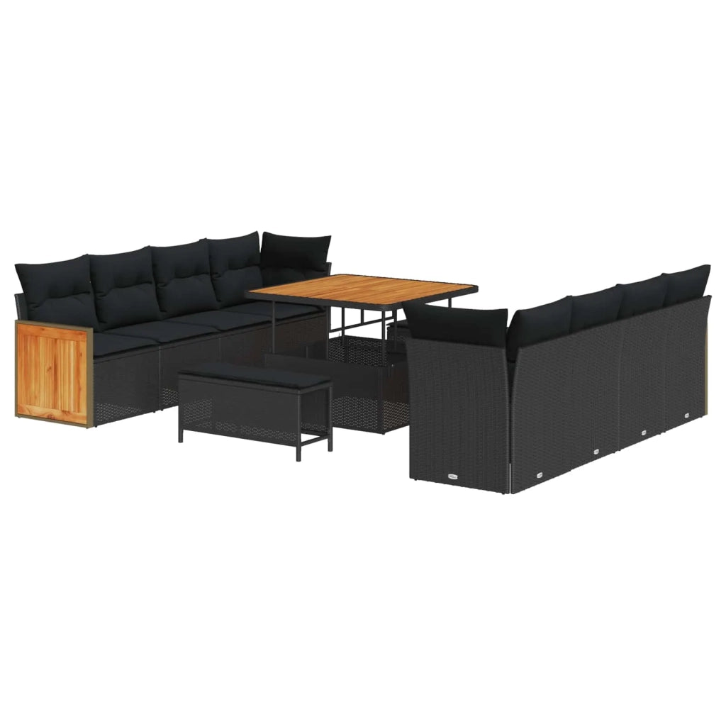 Set Divano da Giardino con cuscino 11 pcs Nero