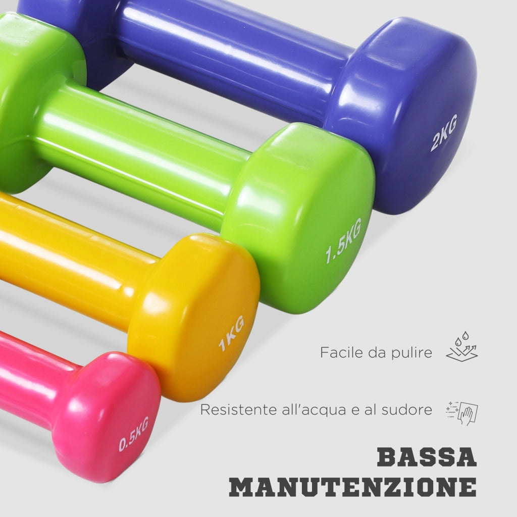 Set Manubri 10kg con Valigetta ¨C Xylo ¨C 4 Paia Colorati 2x0.5kg 2x1kg 2x1.5kg 2x2kg