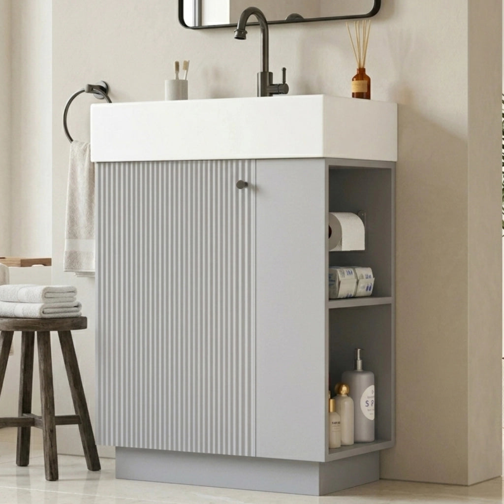 MOBILE SOTTO LAVABO 55 cm con lavabo in ceramica, grigio