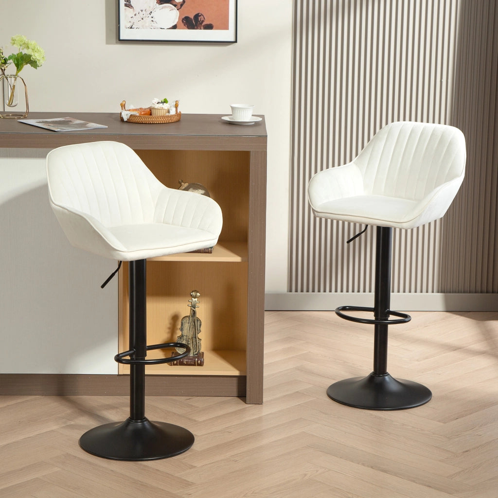 Set di 2 sgabelli da bar girevoli regolabili in altezza ¨C zephmum ¨C velluto crema con schienale e poggiapiedi 62-83 cm