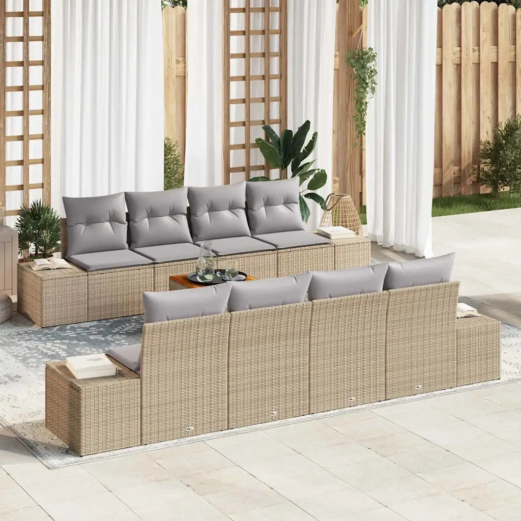 Set Divano da Giardino con cuscino 9 pcs Beige polyrattan 3347931
