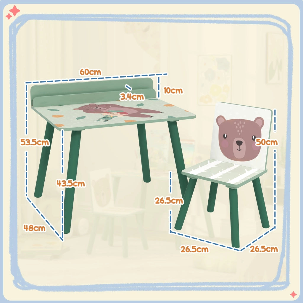 Set Tavolo e Sedia per Bambini con Ripiano Portaoggetti Verde