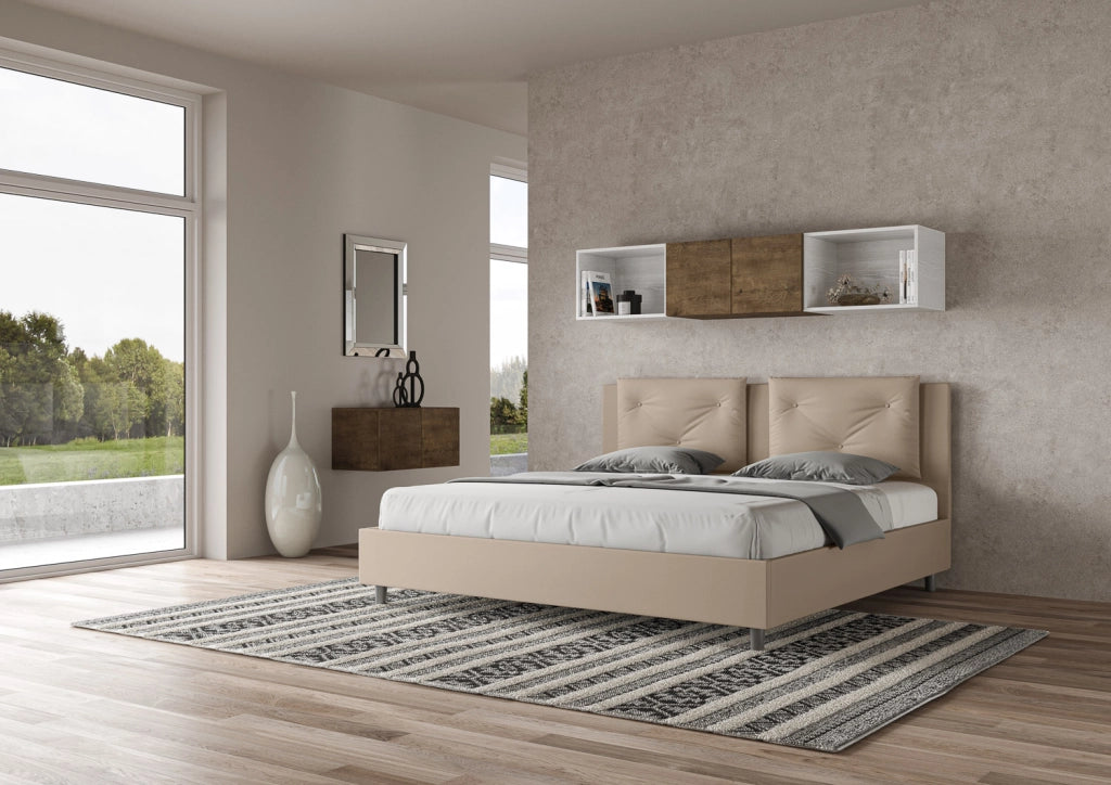 BS COM Letto senza rete imbottito 180x200 similpelle tortora