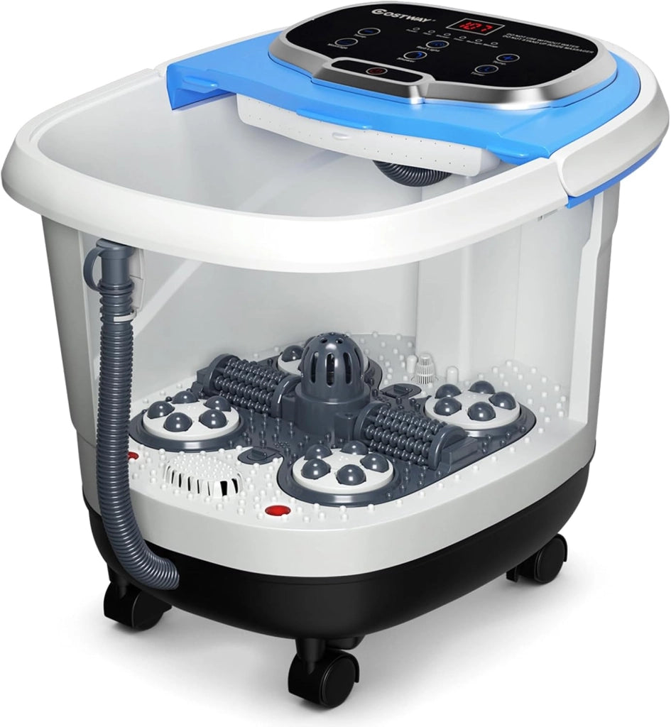 Idromassaggio per Piedi, Pediluvio Massaggiatore Plantare Massaggio Shiatsu, con Funzione Calore Timer e Rulli Luce a Infrarossi, Idromassaggiatore 15L (Blu)