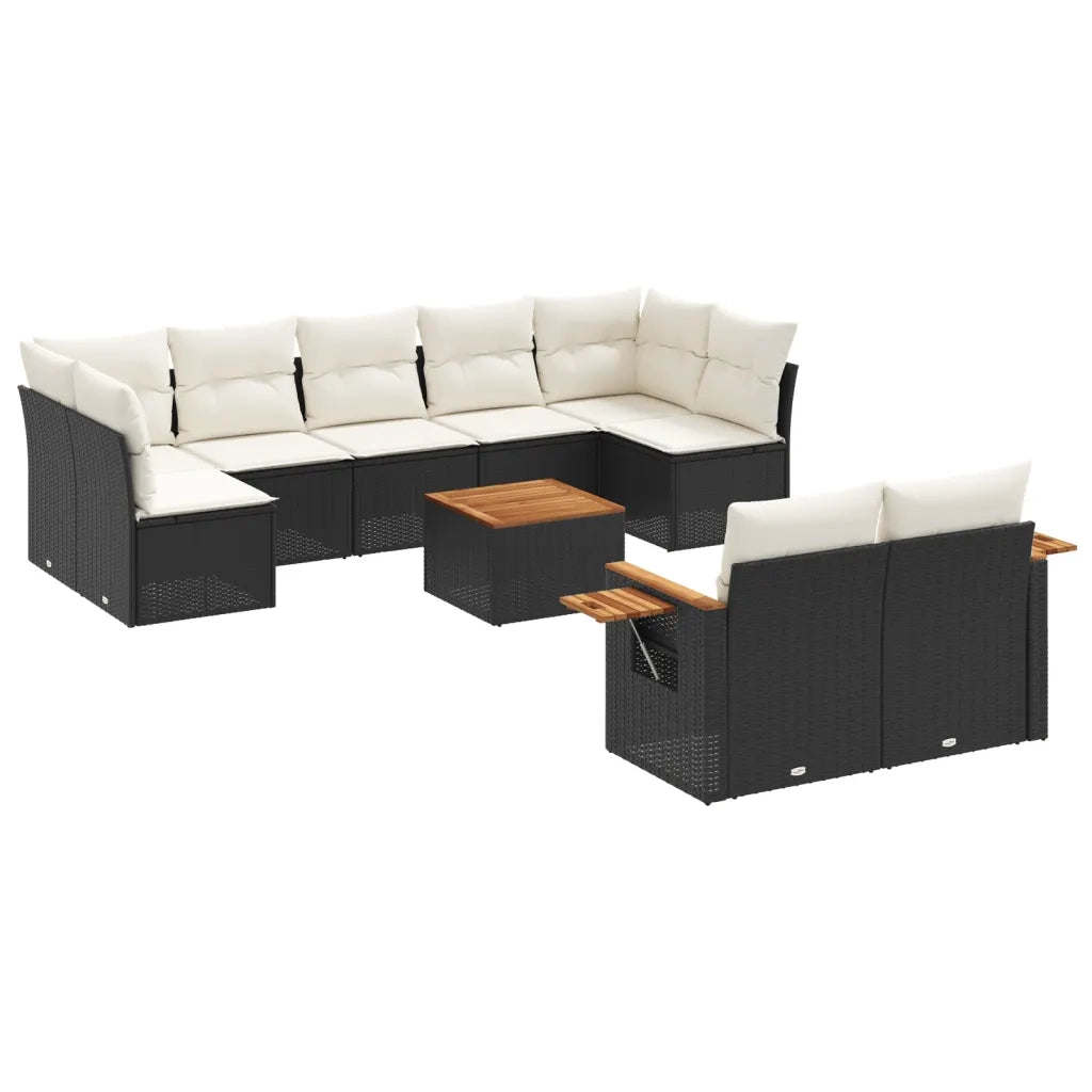 Set Divani da Giardino 10pz con Cuscini in Polyrattan Nero
