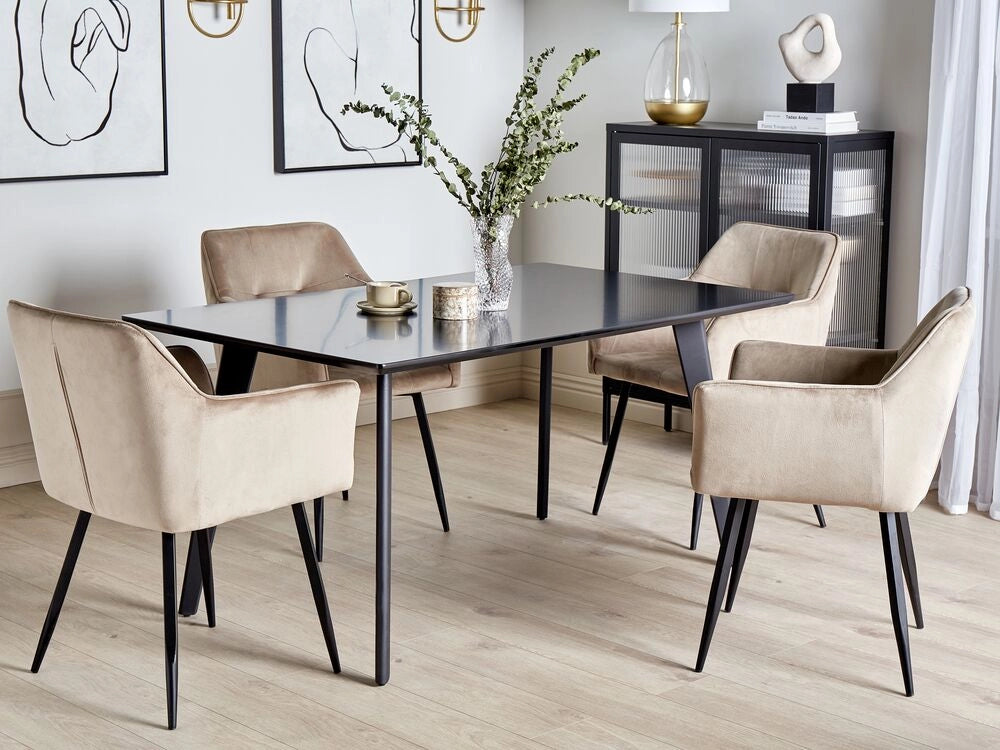Tavolo da pranzo nero Piano d'appoggio 150 x 90 cm Gambe in metallo Tavolo da cucina tradizionale