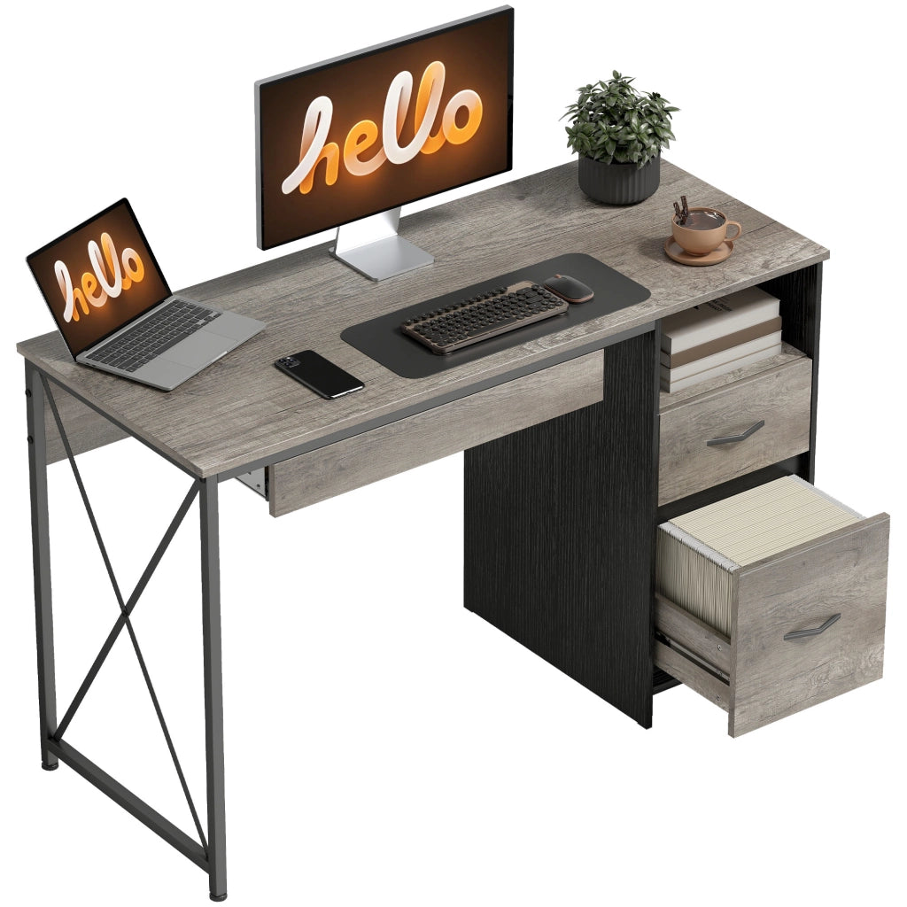 Scrivania per computer con cassetti e ripiano per tastiera ¨C Minimal ¨C Grigio 120x50x