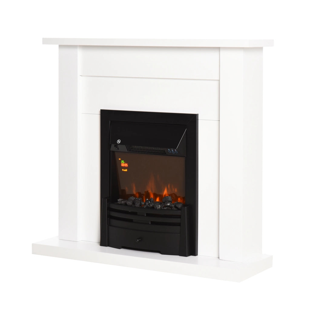 Camino Elettrico Decorativo ¨C Xylo ¨C 2 Livelli di Calore con Timer e Fiamma Regolabile 102x30x95cm Bianco