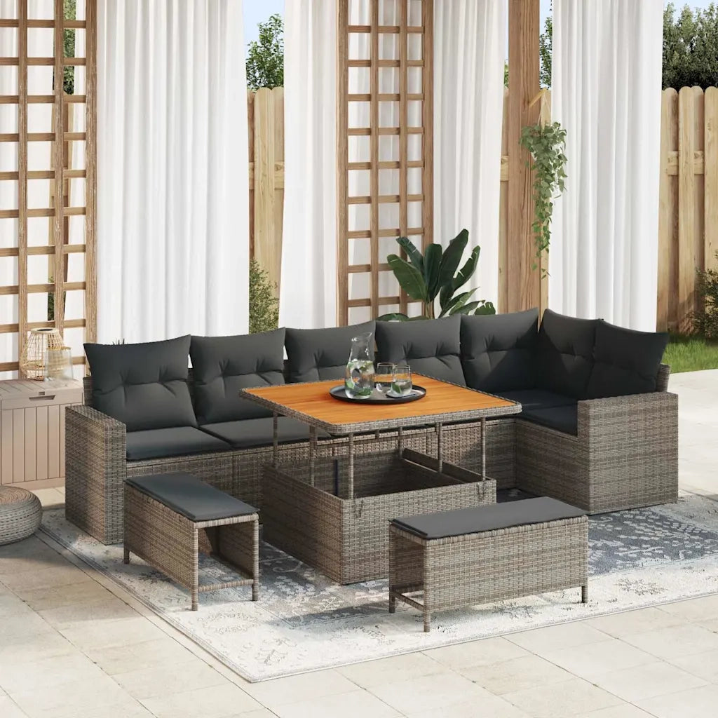Set Divano da Giardino 9 pcs Grigio polyrattan 3361628