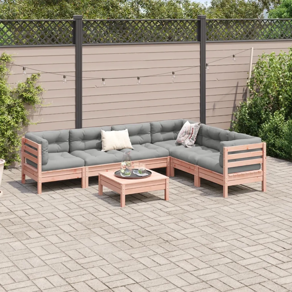 Set Divani Giardino 7 pz Cuscini Legno Massello Abete Douglas