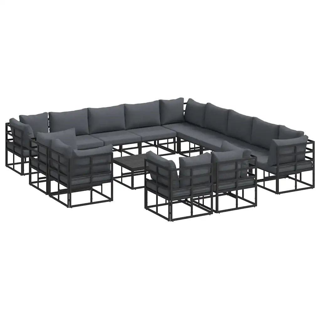 Set Divano da Giardino con cuscino 14 pcs Nero Alluminio 3378937