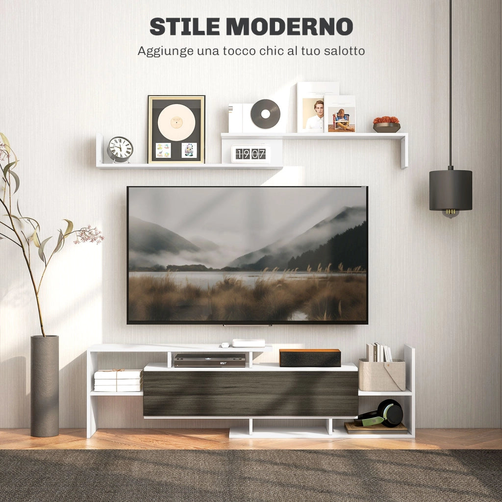 Mobile TV Ripiani e Armadietto a Ribalta con Mensola a Muro 153,6x25x42 cm Bianco e Nero