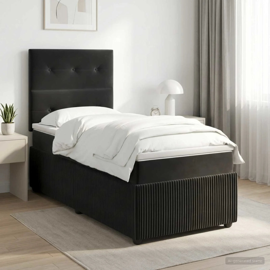 Letto box spring con materasso Nero 100 x 200 cm Velluto 3454549