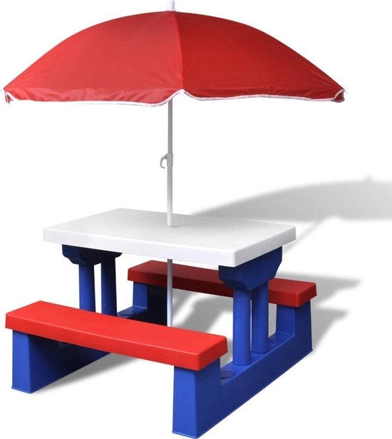 Tavolo da picnic per bambini con ombrellino (incluso coperta di velluto)