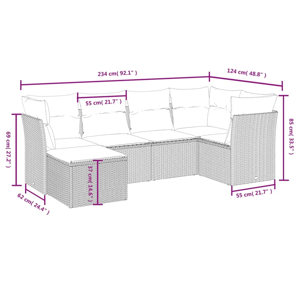 Set Divano da Giardino 6 pz con Cuscini Beige Misto Polyrattan 3263175