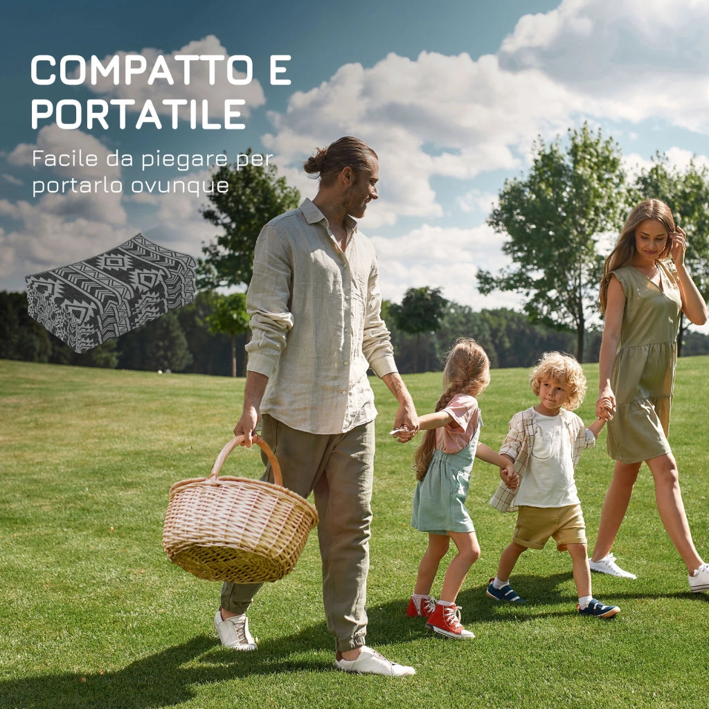 Tappeto Moderno per Esterni Nero e Grigio in PP con Design Reversibile e Pieghevole, 182x274 cm