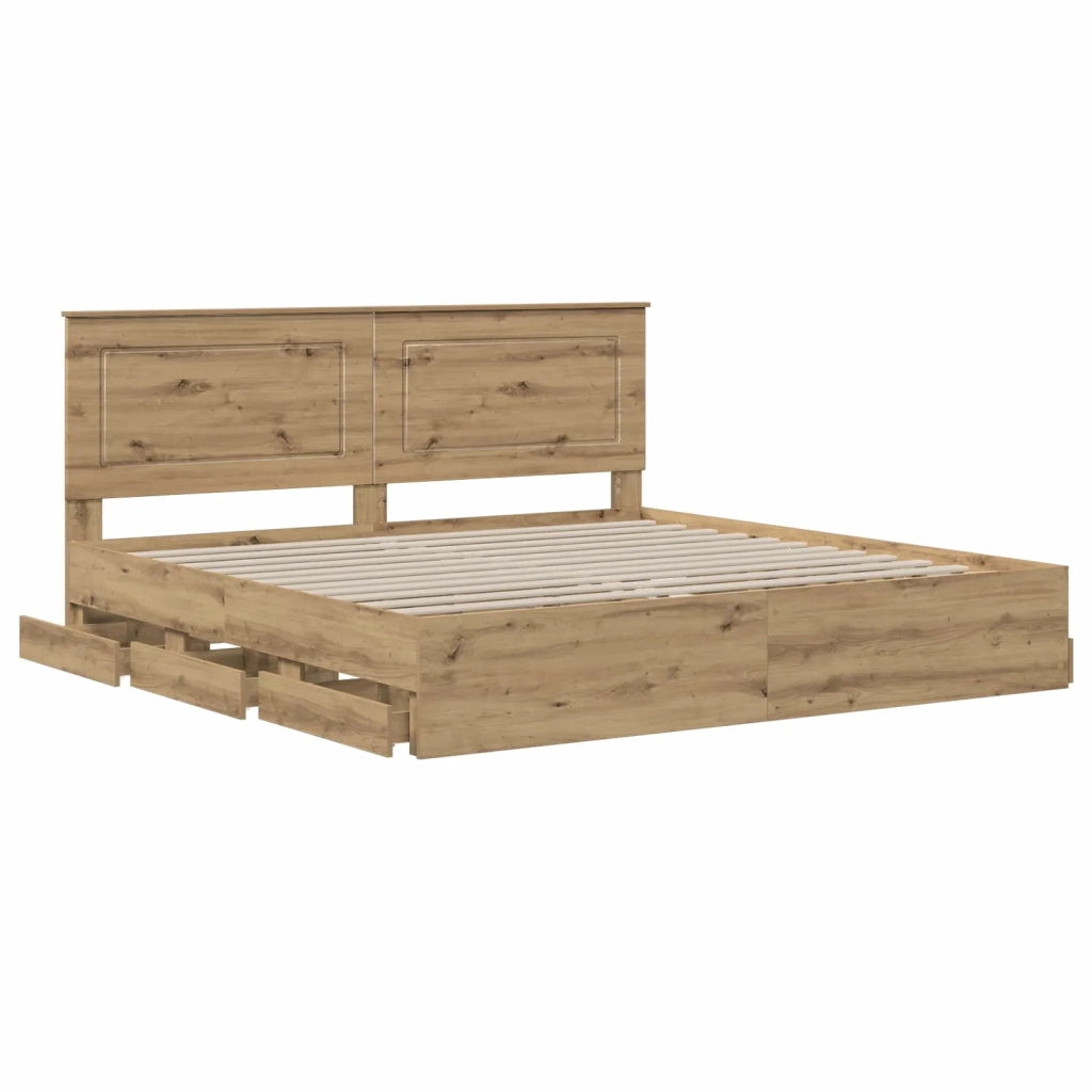 Bed Frame with Storage and Headboard Artisan Oak 180 x 200 cm 3445836