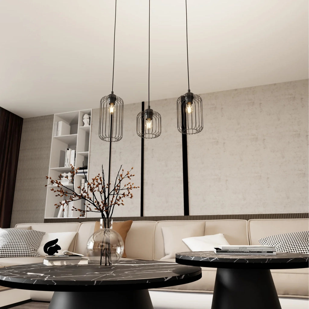 Sospensione Minimal Industrial Minerva 3 Luci Lineari Nera